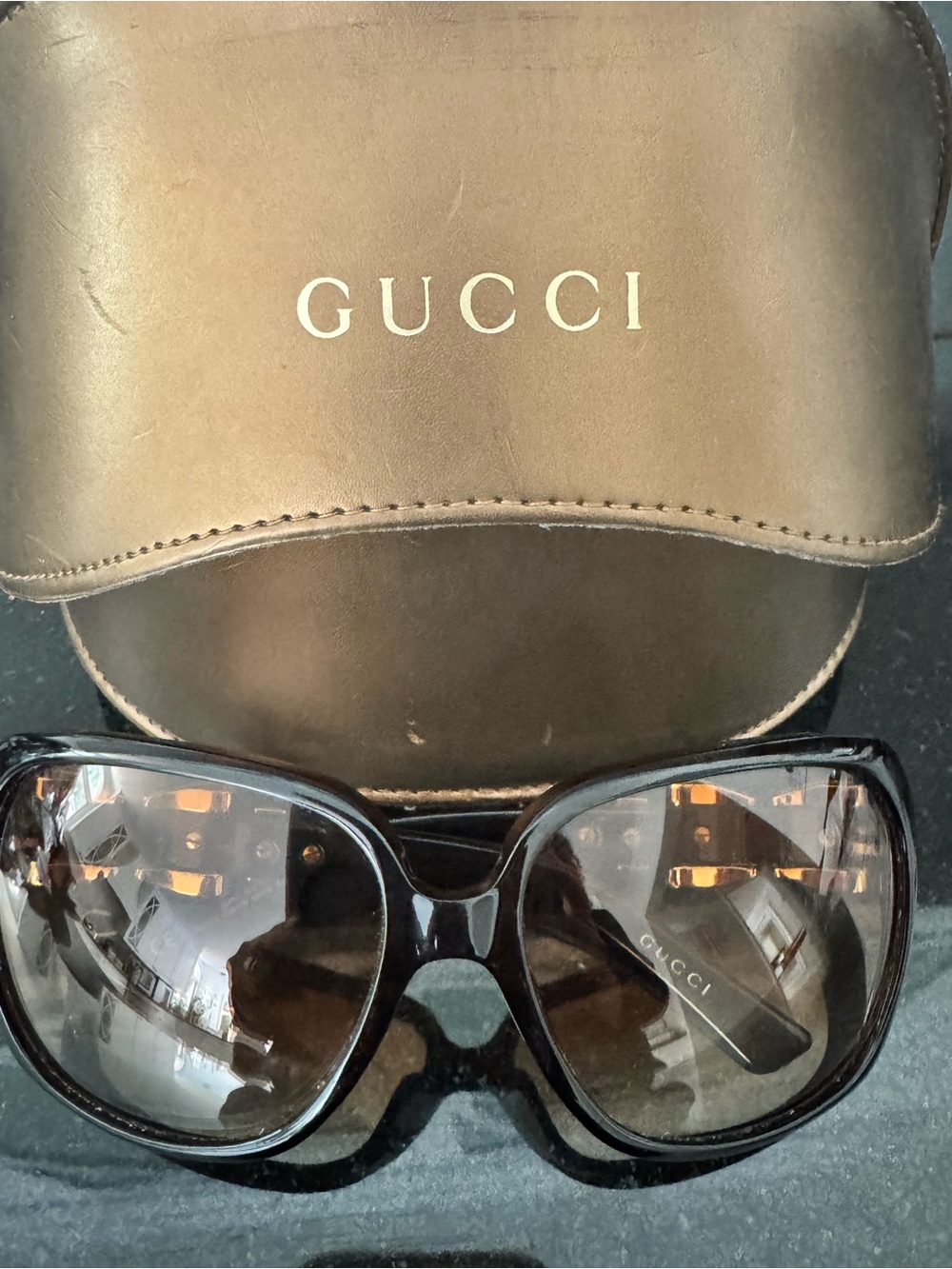 Gucci Black Frame Sunglasses with Brown Gradient Lenses
